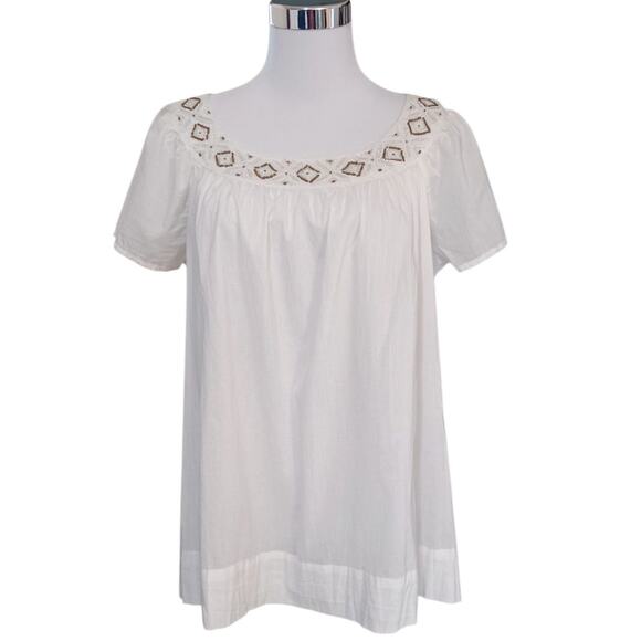 NEW CHARTER CLUB Artsy Beaded Blouse Peasant Top M Cotton Boho Fresh Breathable - Picture 8 of 11